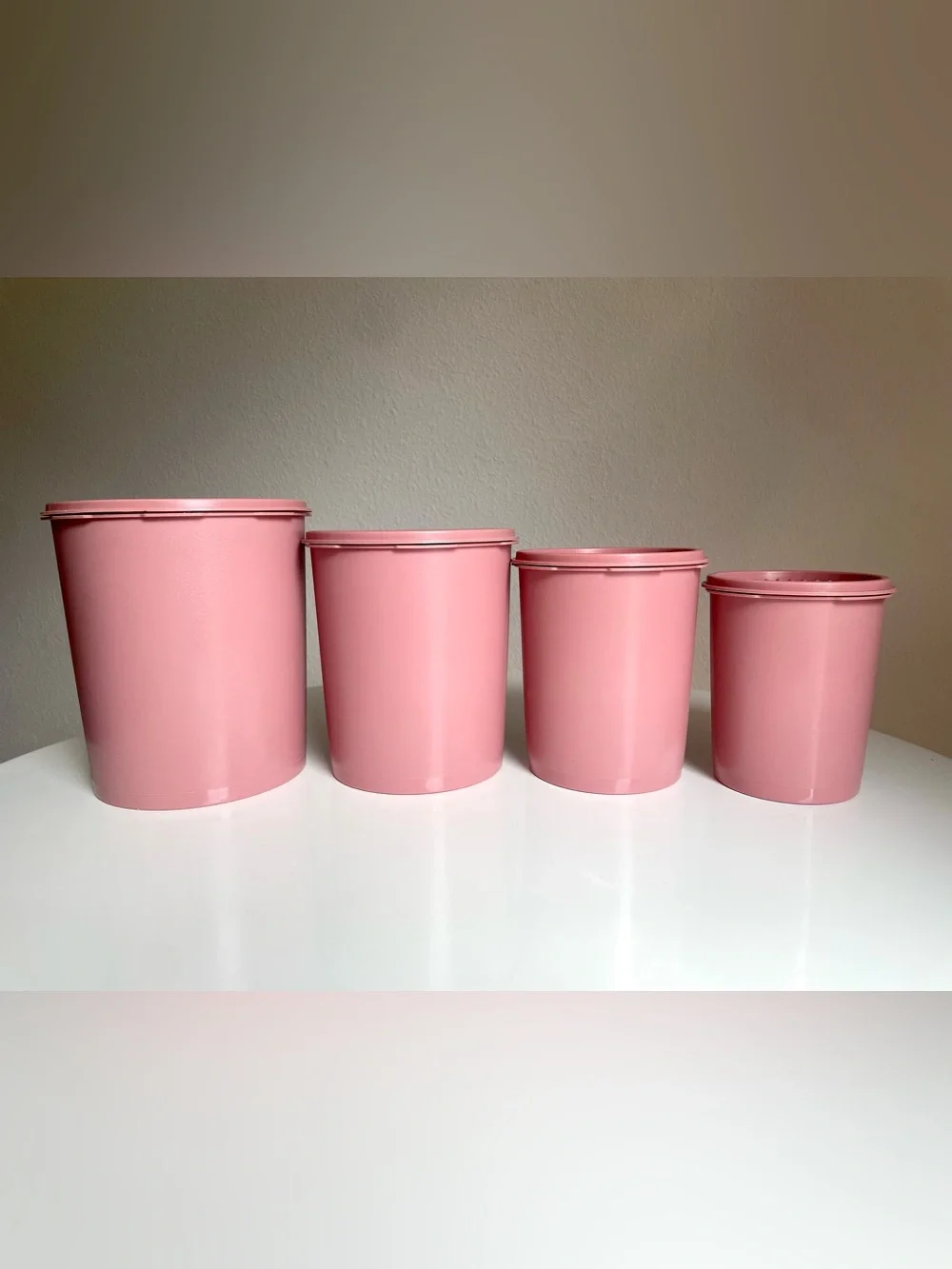 Vintage 80s Tupperware Servalier Canister Set of 4, Dusty Rose